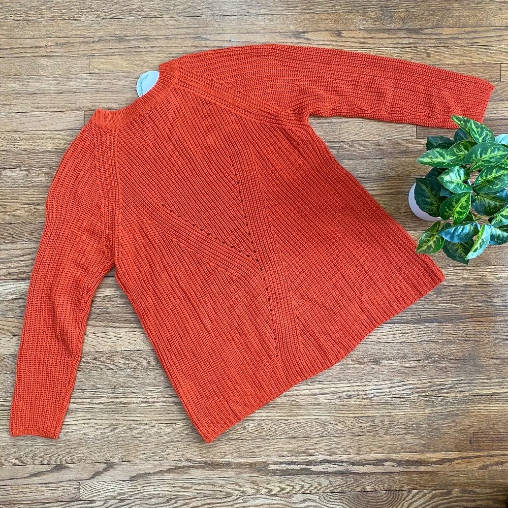 Hayden Orange Knit Sweater Boho Lace Up Detail Crewneck Pullover - Picture 10 of 10
